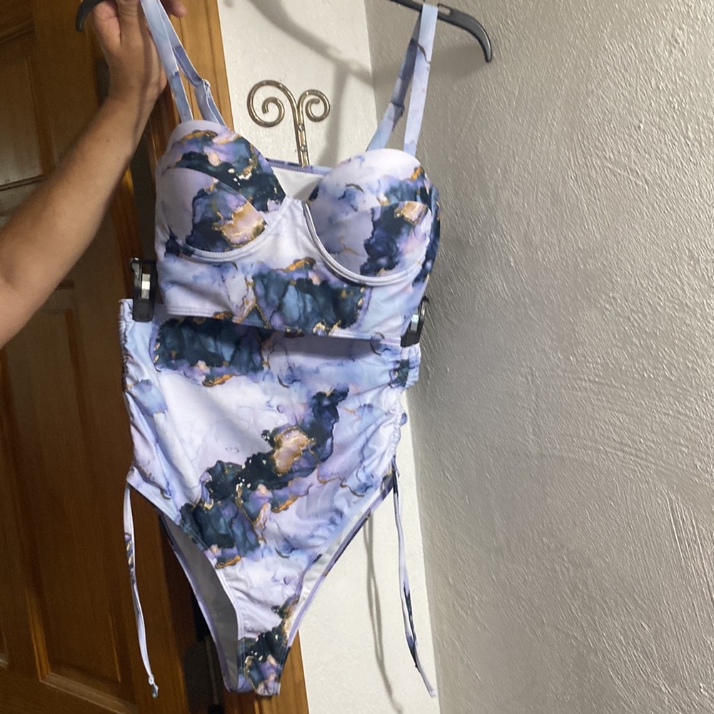 NEW-Beautiful 2 piece purple/gold bikini tie high-waist szL